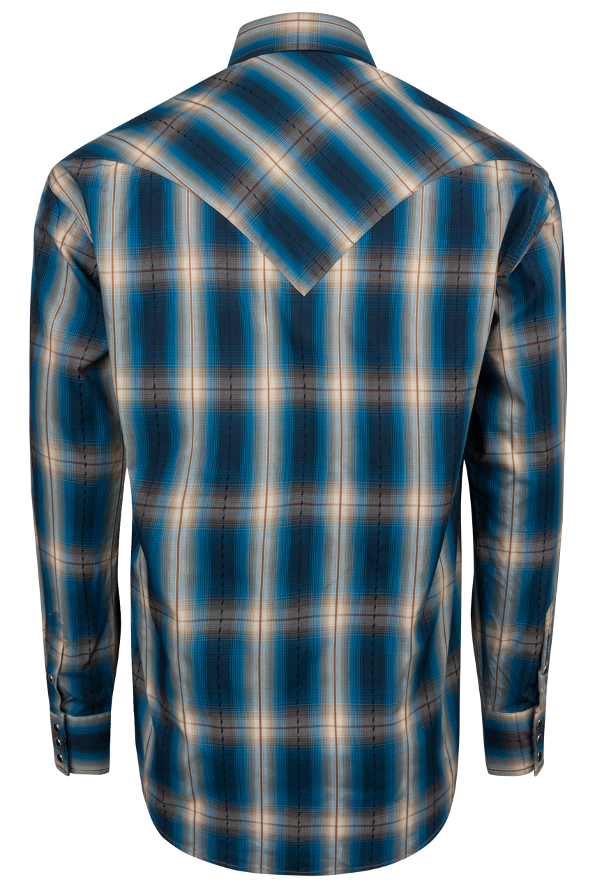 Stetson Men's Plaid Snap Front Shirt - Deep Marine