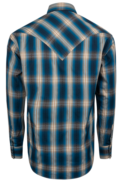 Stetson Men's Plaid Snap Front Shirt - Deep Marine