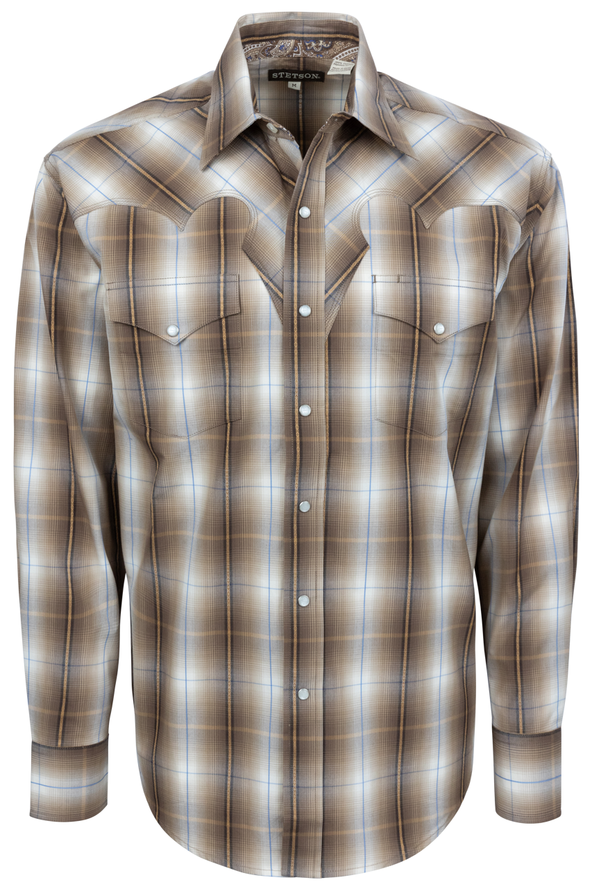 Stetson Men's Plaid Snap Front Shirt - Sand