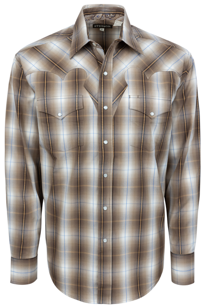 Stetson Men's Plaid Snap Front Shirt - Sand