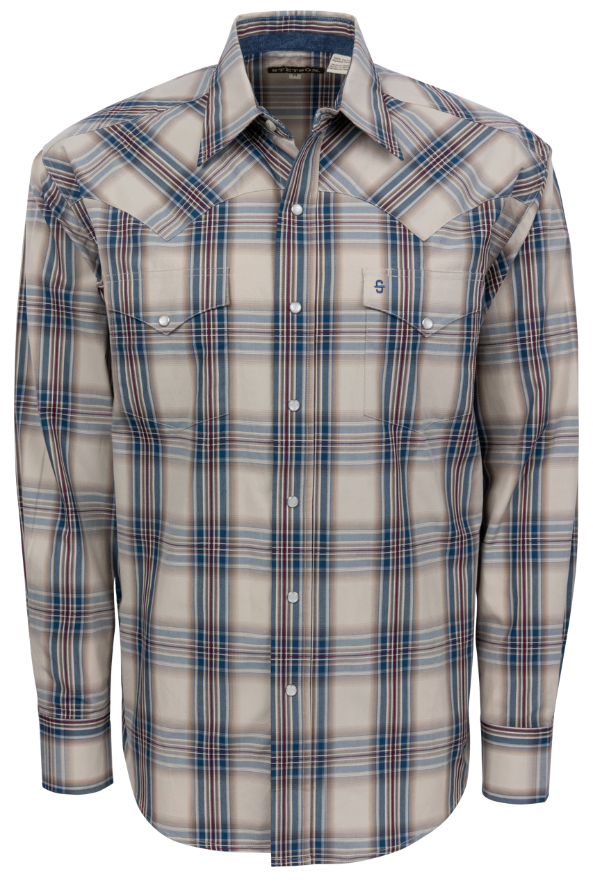 Stetson Men's Vintage Plaid Snap Front Shirt - Indigo