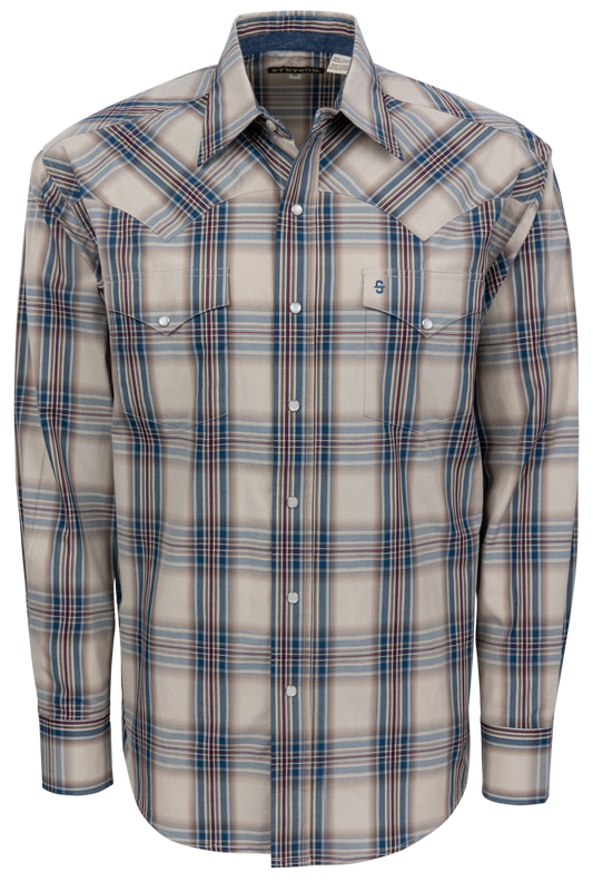 Stetson Men's Vintage Plaid Snap Front Shirt - Indigo