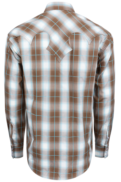 Stetson Men's Plaid Snap Front Shirt - Brown Ombre