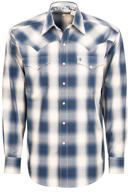 Stetson Men's Ombre Plaid Snap Front Shirt - Blue