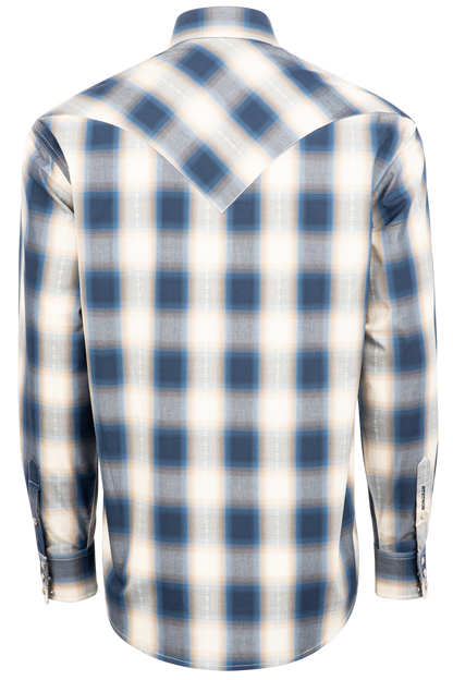 Stetson Men's Ombre Plaid Snap Front Shirt - Blue
