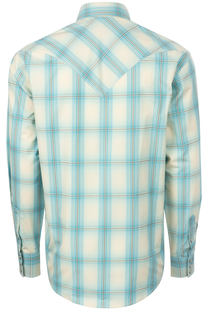 Stetson Men's Plaid Snap Front Shirt - Aqua Ombre