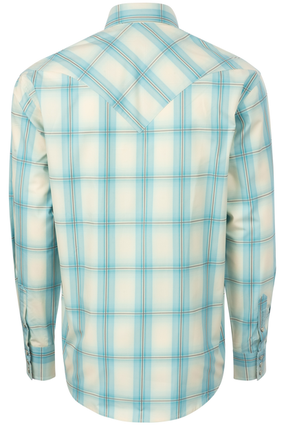 Stetson Men's Plaid Snap Front Shirt - Aqua Ombre