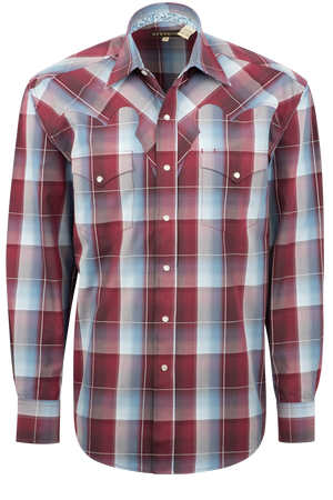 Stetson Men's Buffalo Plaid Pearl Snap Shirt - Wine