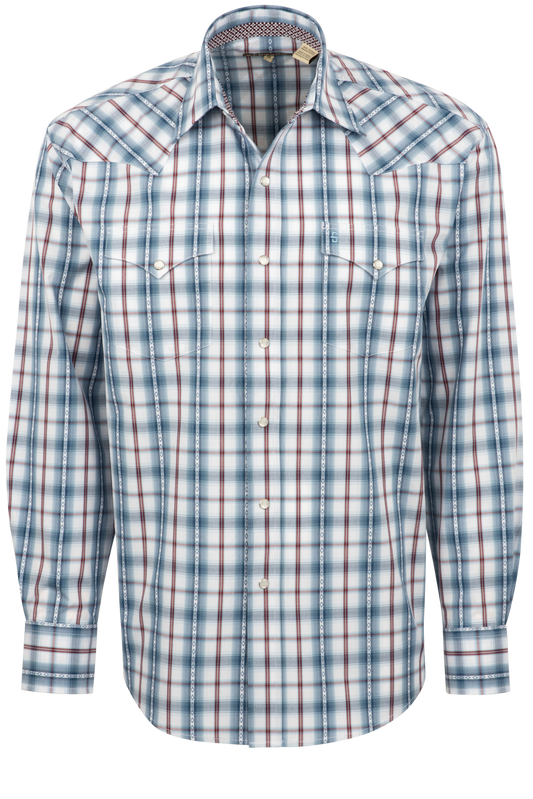 Stetson Men's Diamond Plaid Pearl Snap Shirt - Blue