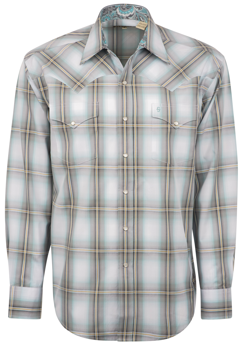 Stetson Men's Gray Ombre Plaid Pearl Snap Western Shirt | Pinto Ranch