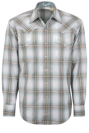 Stetson Men's Ombre Plaid Pearl Snap Shirt - Gray