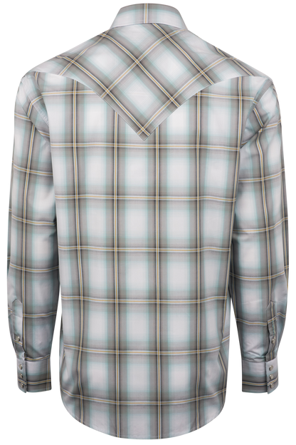 Stetson Men's Ombre Plaid Pearl Snap Shirt - Gray