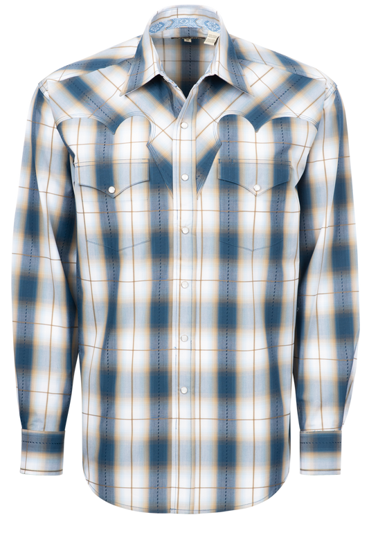 Stetson Men's Plaid Snap Front Shirt - Denim Blue