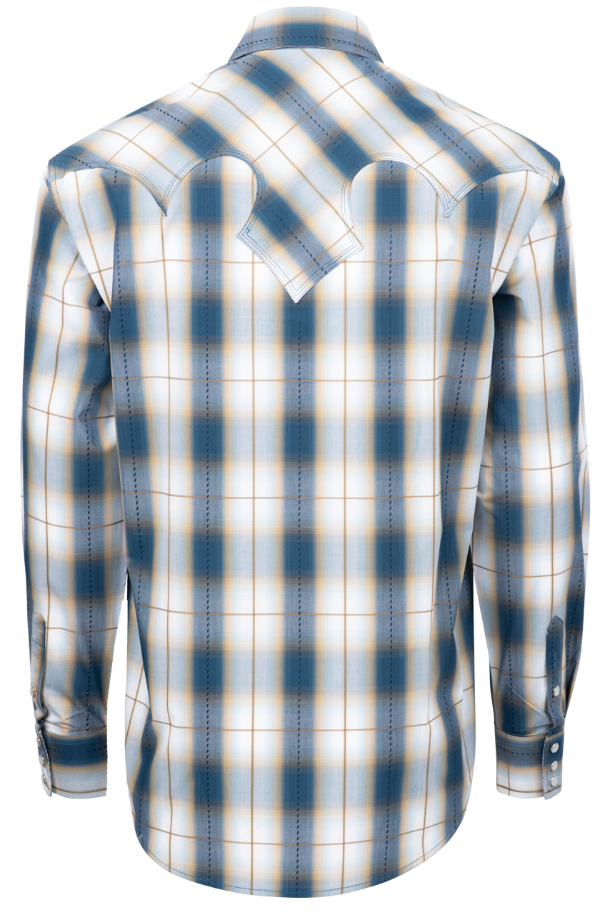 Stetson Men's Plaid Snap Front Shirt - Denim Blue