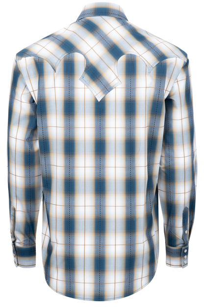 Stetson Men's Plaid Snap Front Shirt - Denim Blue