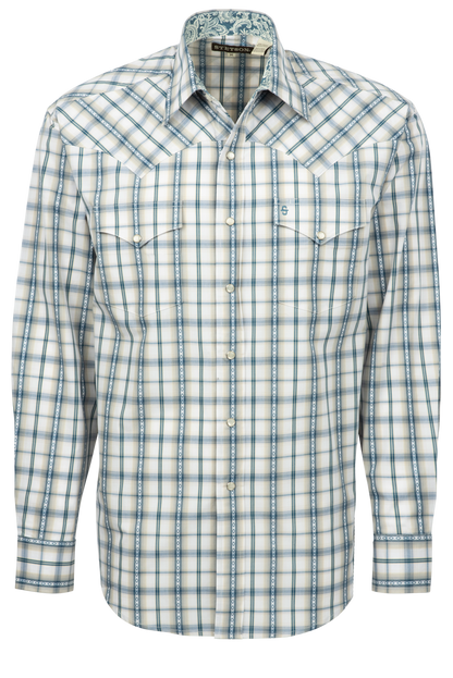 Stetson Men's Dobby Plaid Snap Front Shirt - Blue