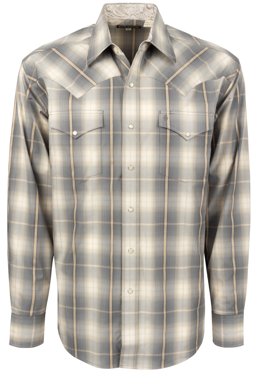 Stetson Men's Ombre Plaid Snap Front Shirt - Gold Dust