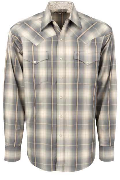 Stetson Men's Ombre Plaid Snap Front Shirt - Gold Dust
