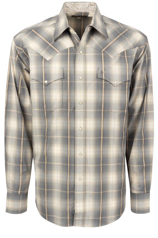 Stetson Men's Ombre Plaid Snap Front Shirt - Gold Dust