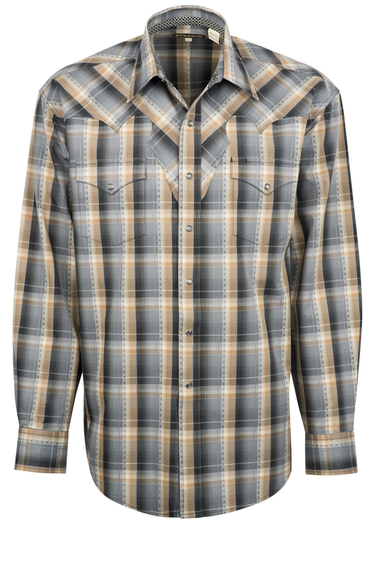 Stetson Men's Diamond Plaid Pearl Snap Shirt - Gray