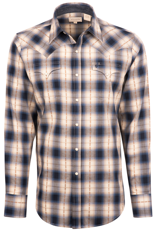 Stetson Men's Original Rugged Plaid Snap Front Shirt - Indigo