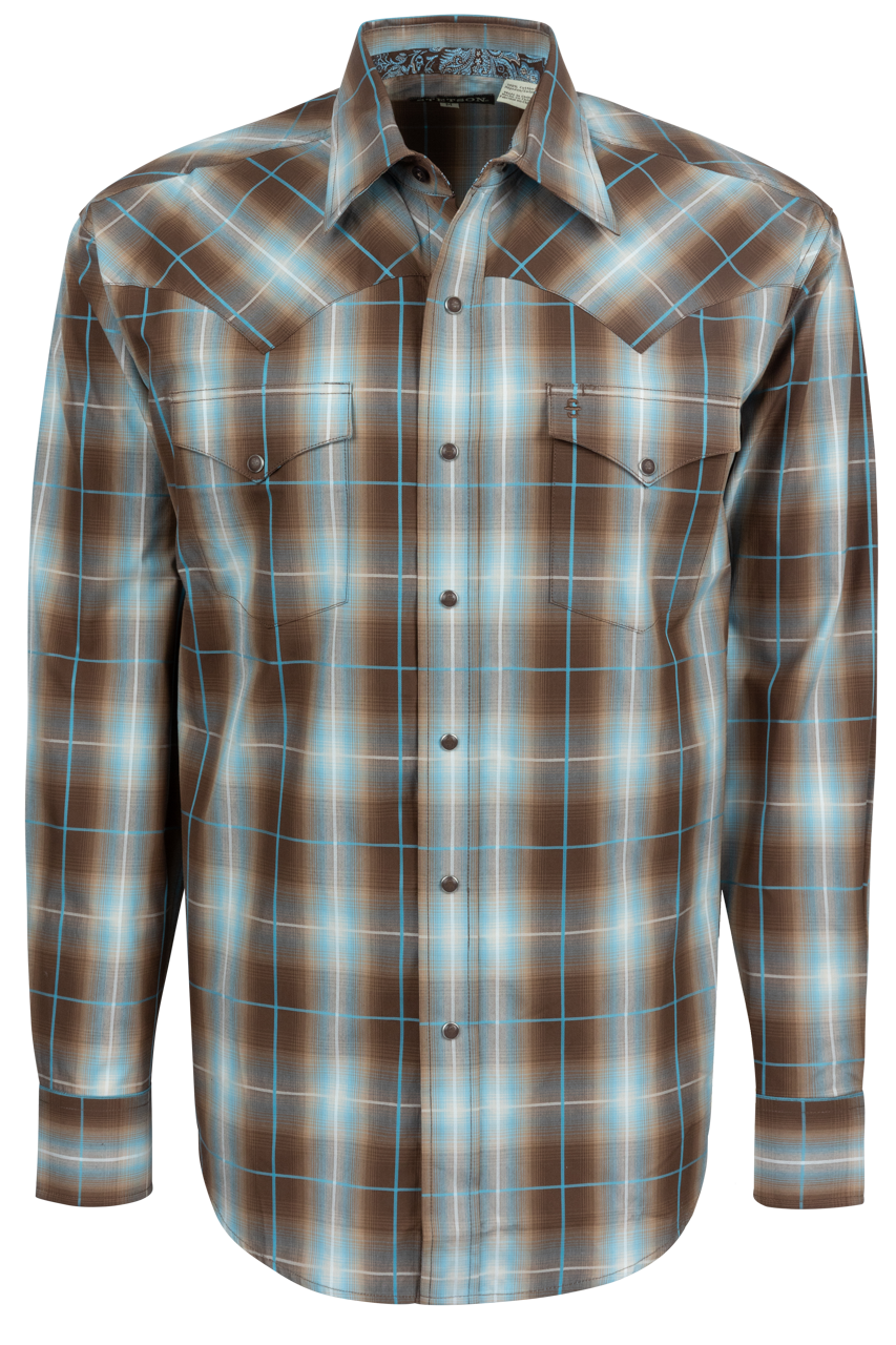 Stetson Men's Plaid Snap Front Shirt - Cocoa