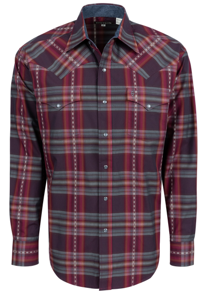 Stetson Men's Plaid Snap Front Shirt - Burgundy