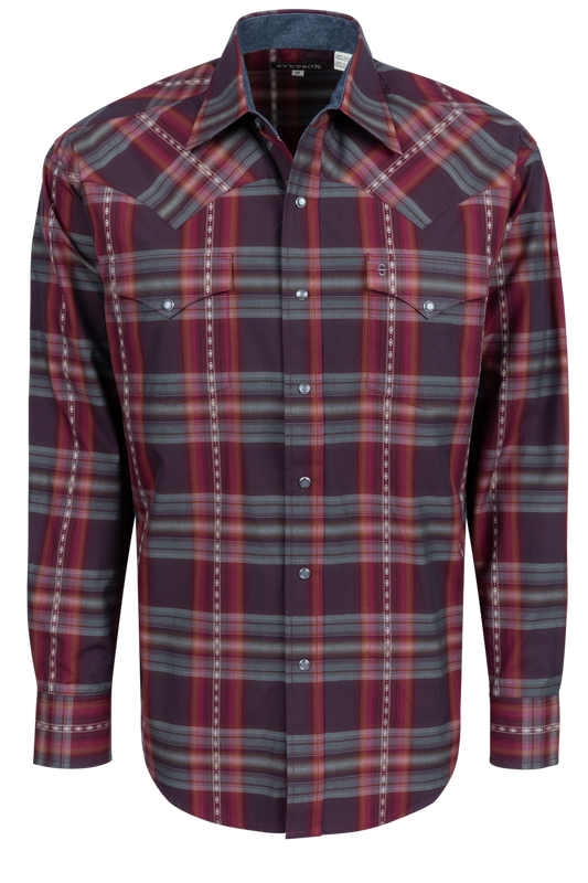 Stetson Men's Plaid Snap Front Shirt - Burgundy