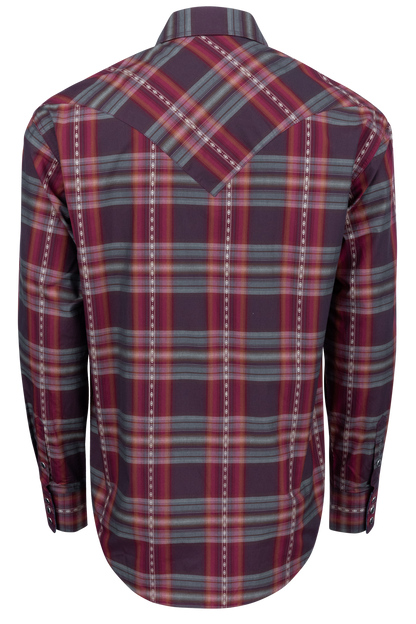 Stetson Men's Plaid Snap Front Shirt - Burgundy