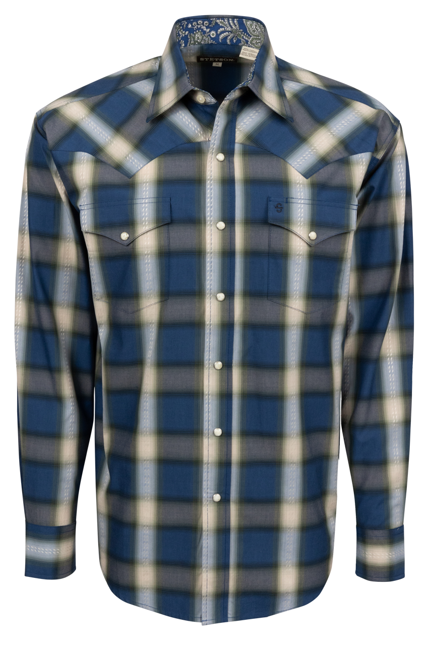 Stetson Men's Plaid Snap Front Shirt - Blue Sage