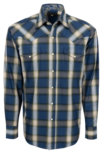 Stetson Men's Plaid Snap Front Shirt - Blue Sage