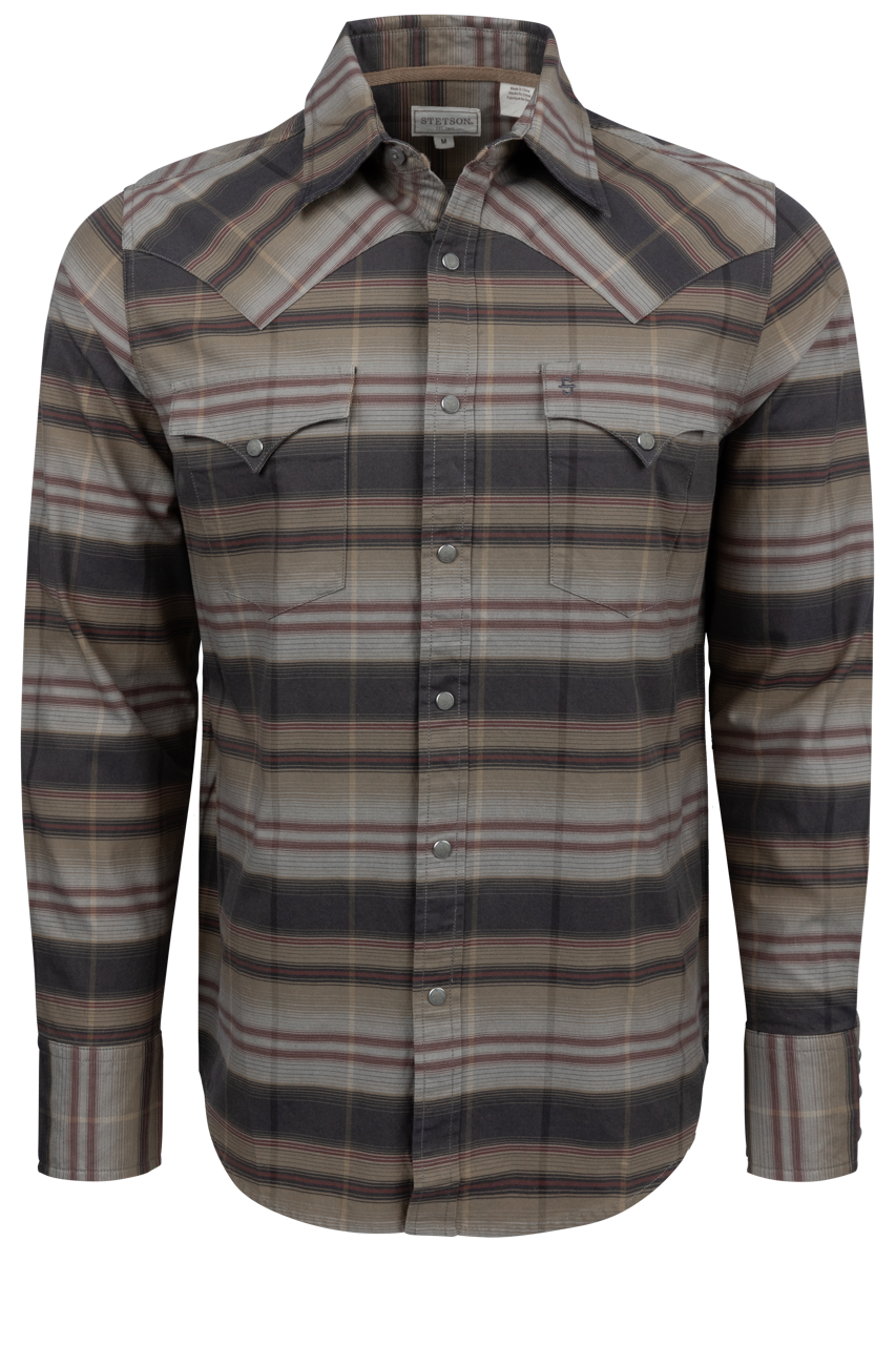 Stetson Men's Striped Snap Front Shirt - Brown