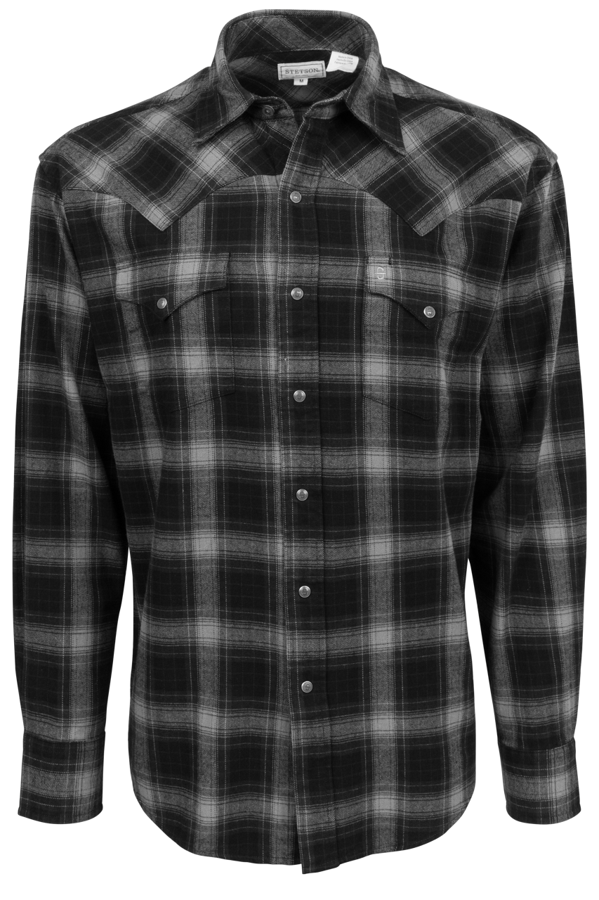 Stetson Men's Twill Flannel Snap Front Shirt - Black