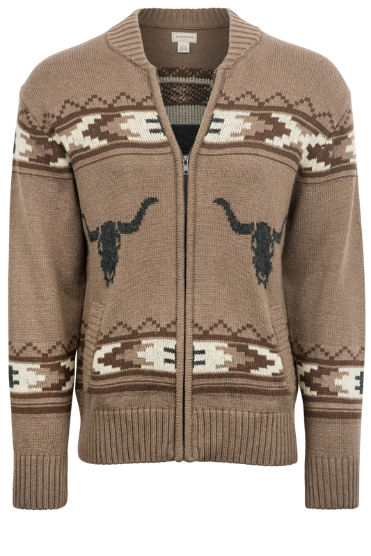Stetson Men's Vintage Brown Longhorn Cardigan