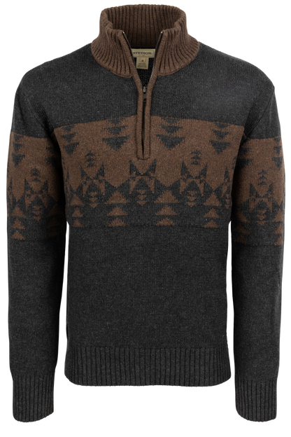 Stetson Men's Aztec Quarter Zip Sweater - Brown and Gray