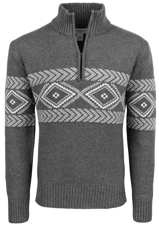 Stetson Men's Aztec Quarter Zip Sweater - Gray