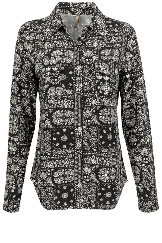 Stetson Women's Black Bandana Print Blouse