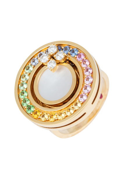 18K Rose Gold Rainbow Sapphire & Diamond Ring