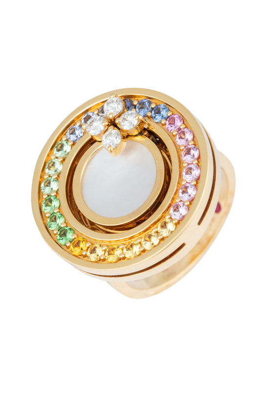 18K Rose Gold Rainbow Sapphire & Diamond Ring