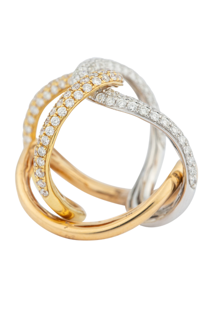 Tri-Tone Gold Multi-Diamond Statement Ring