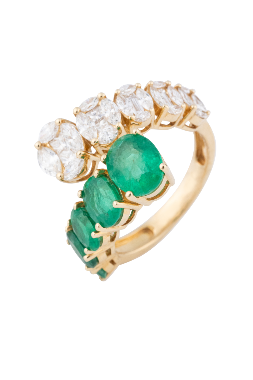 Emerald & Diamond Twist Ring