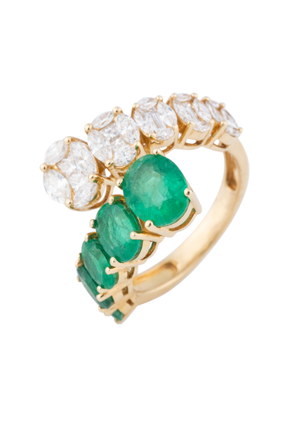 Emerald & Diamond Twist Ring