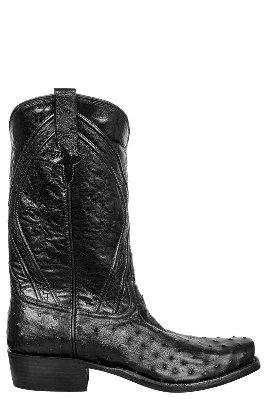 Rios of Mercedes Full Quill Ostrich Cowboy Boots - Black