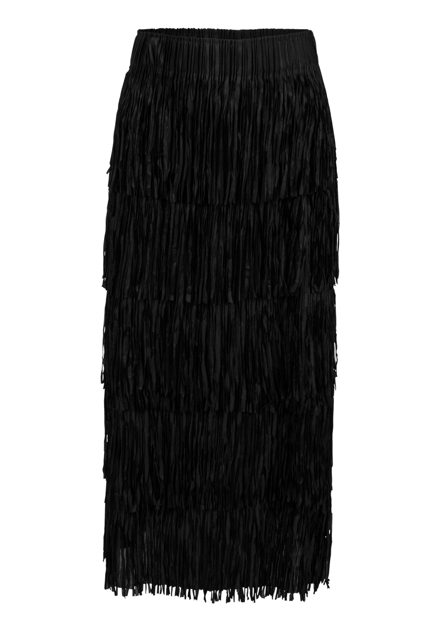 W.A.Y. Tiered Fringe Skirt - Black