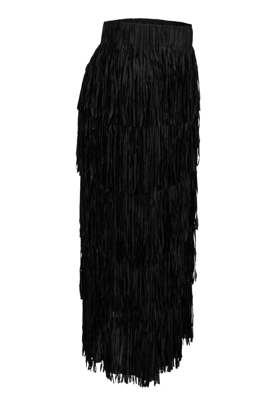 W.A.Y. Tiered Fringe Skirt - Black