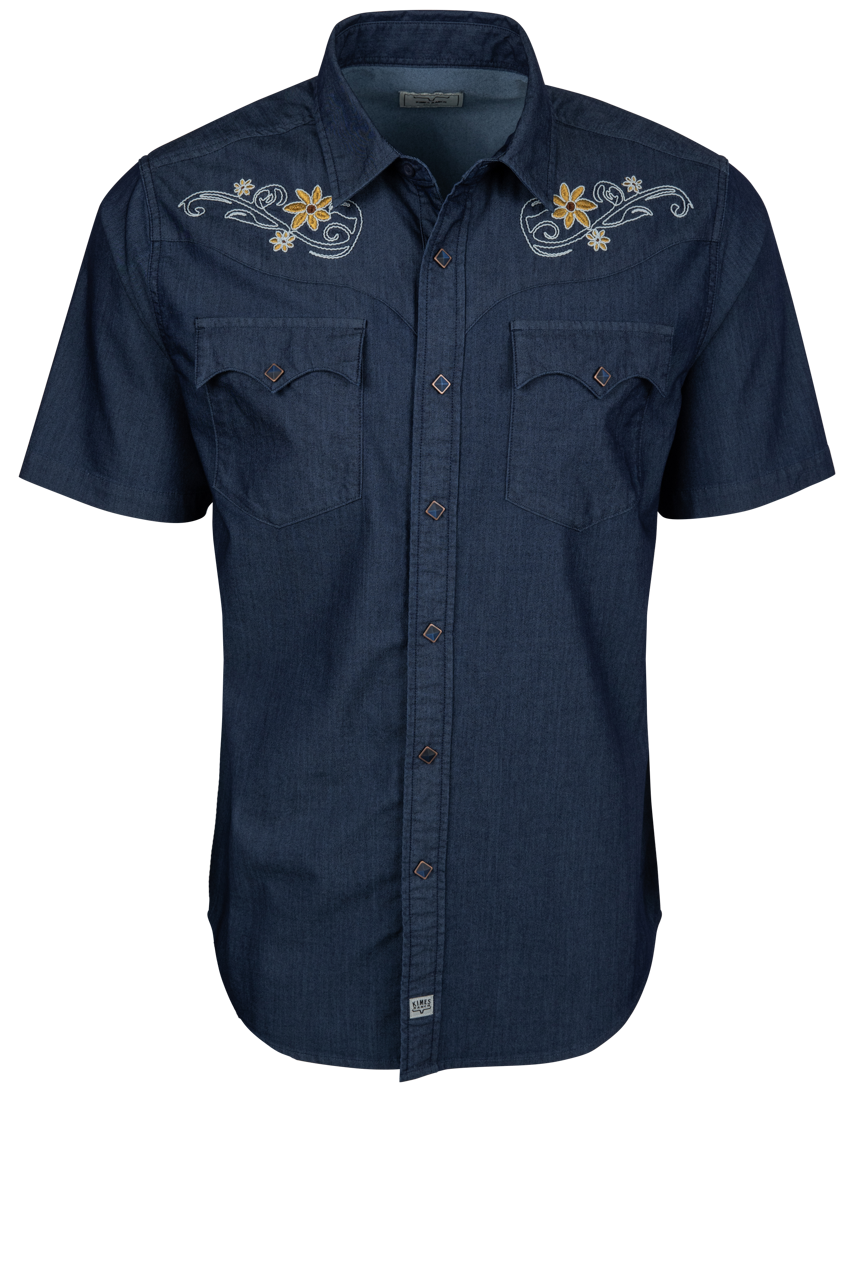 Leland Embroidered Snap Front Shirt - Indigo