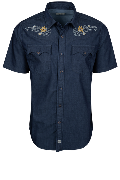 Leland Embroidered Snap Front Shirt - Indigo