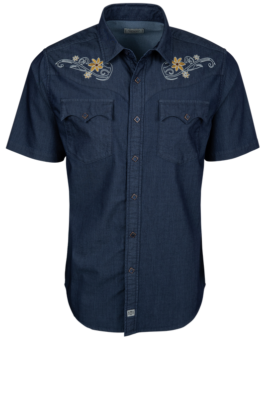 Leland Embroidered Snap Front Shirt - Indigo