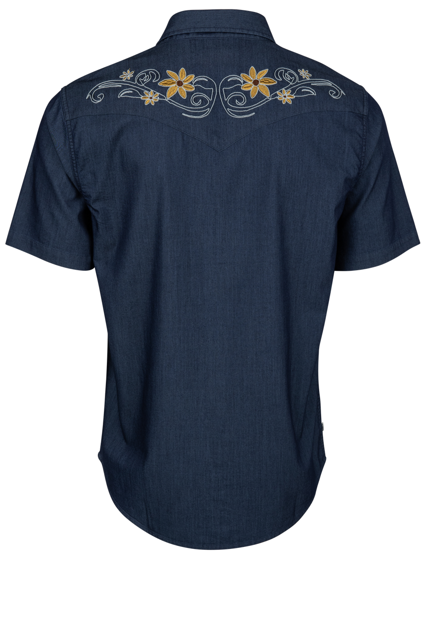 Leland Embroidered Snap Front Shirt - Indigo
