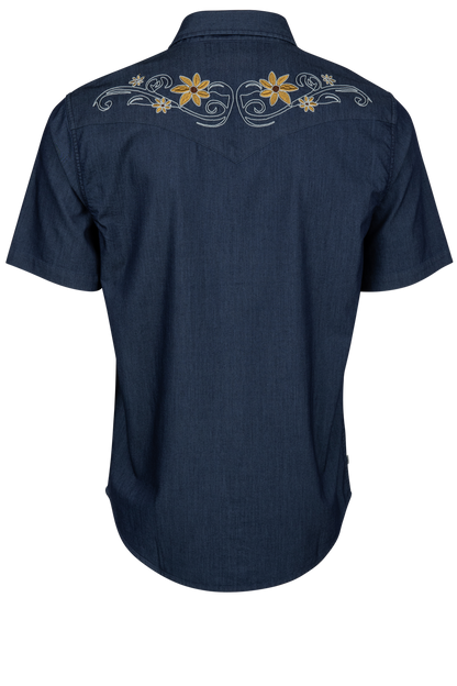 Leland Embroidered Snap Front Shirt - Indigo